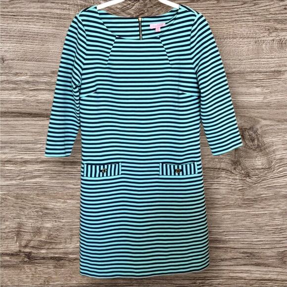 Lilly Pulitzer Dresses & Skirts - Lily Pulitzer Dress Charlene Aqua and Blue Womens Striped Pockets Size Medium